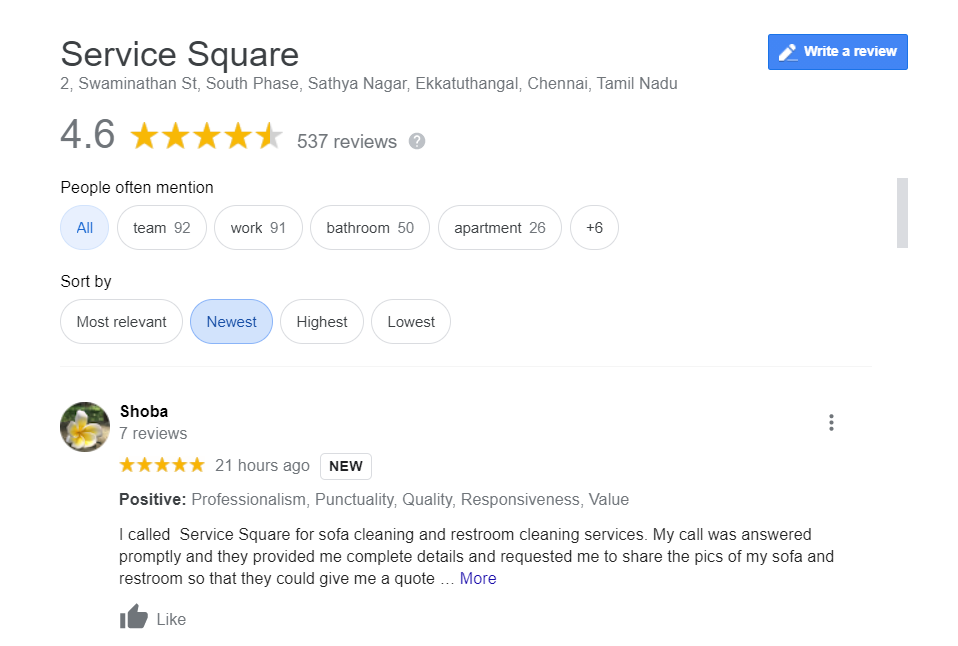 Service Square Google Reviews
